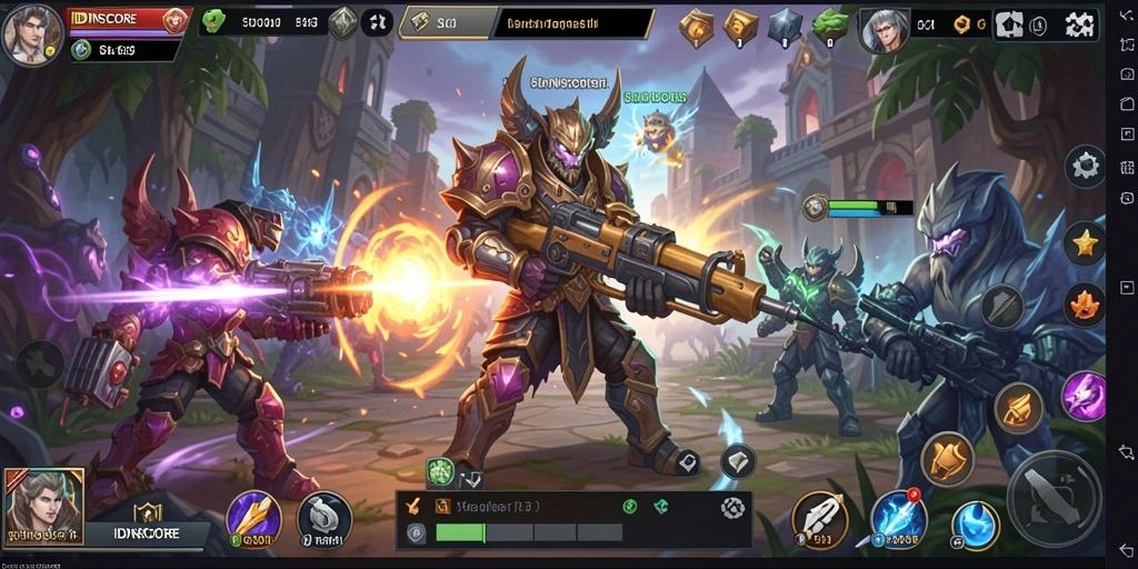 Screenshot menampilkan pertempuran epik dalam game SLG IDNSCORE.