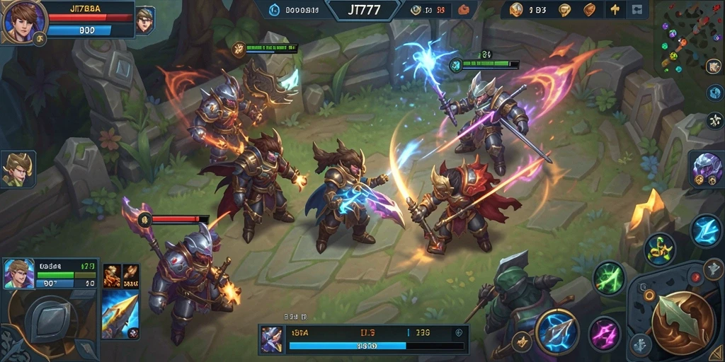 Tampilan gameplay mendebarkan di JT777 dengan aksi MOBA yang seru.