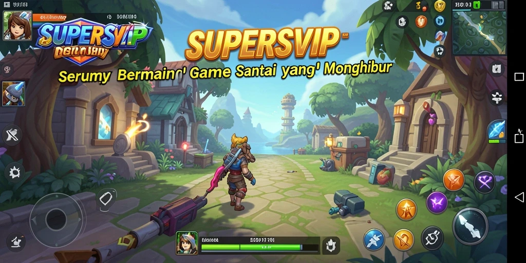 Screenshot utama yang menampilkan gameplay seru SUPERSVIP.
